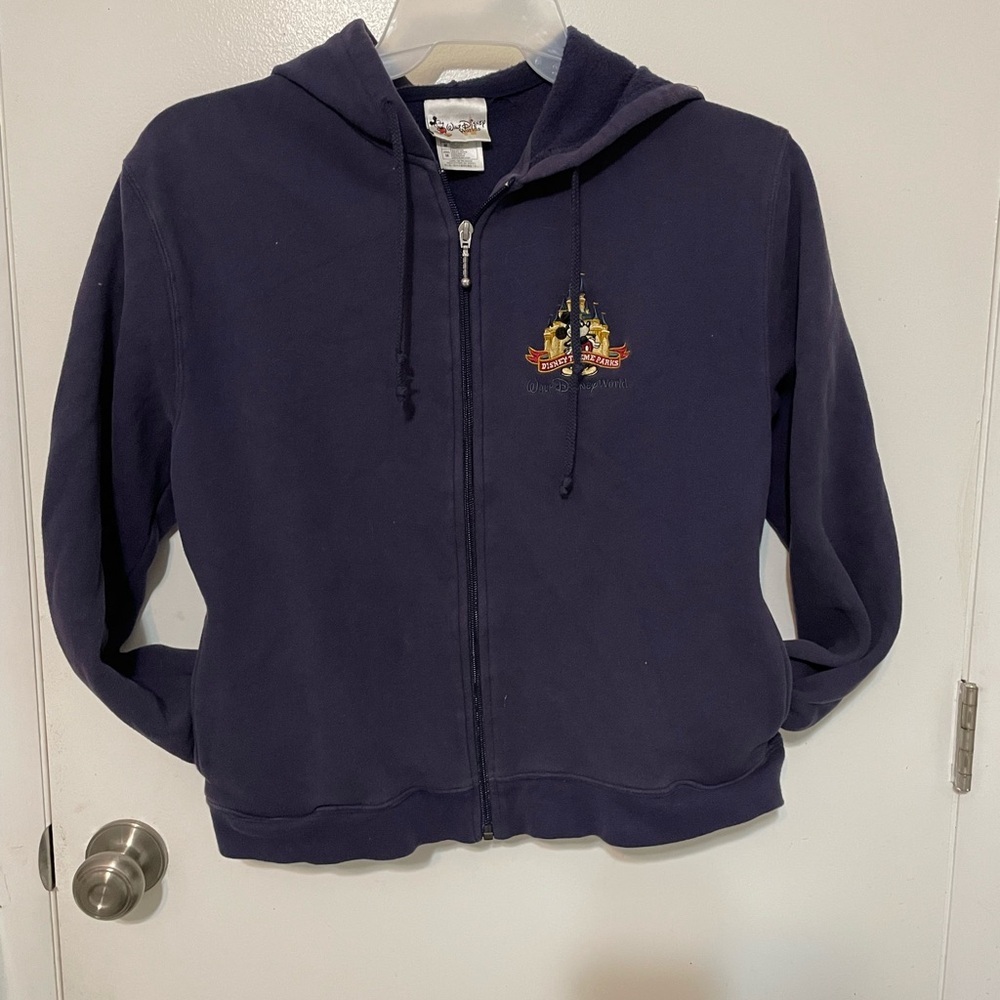 Walt Disney World Vintage Embroidered full Zip Navy Hooded Fleece Jacket